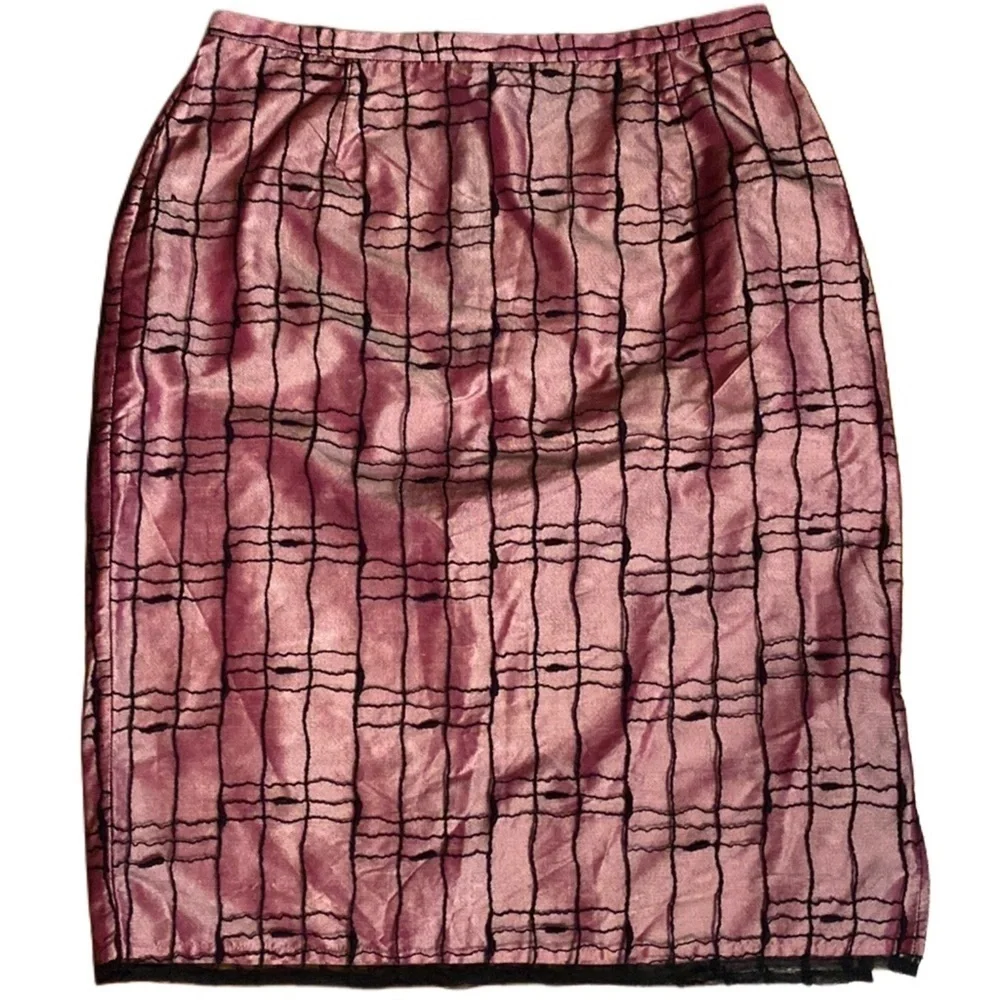 Classiques Entier raspberry pink black net overlay sexy Silk Pencil Skirt sz 6